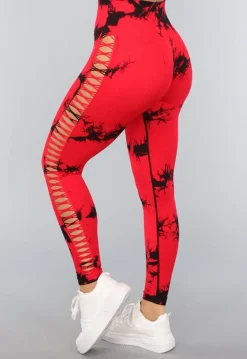 Rode Sportlegging met Cut Out en Vlek Print