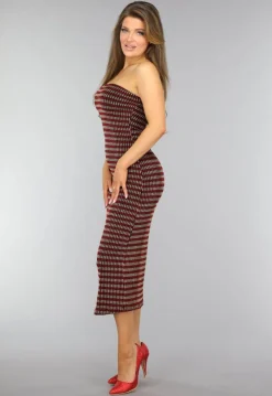 Rode Strapless Glitter Bodycon Jurk