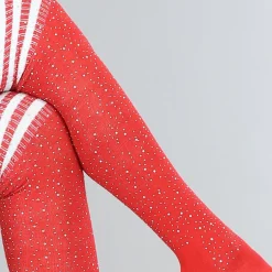Rode Strass Sokken met Witte Strepen