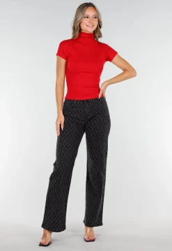 Rode Stretch Top met Col en Korte Mouwen
