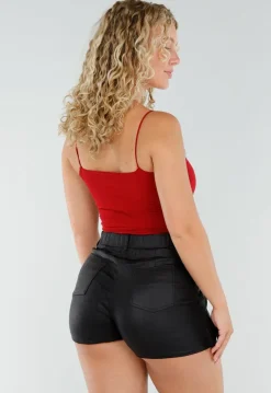 Rode Stretch Top met Pads en Spaghettibandjes