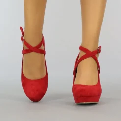 Rode Suède-Look Pumps met Enkelbandje