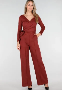 Rode Suède Look Wikkel Top met Lange Mouwen en Stretch
