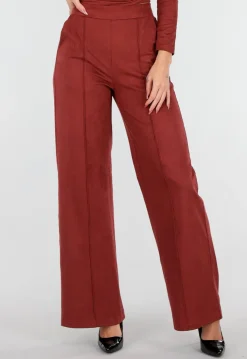 Rode Suede Pantalon met Stretch Taille