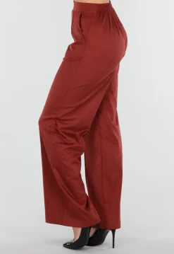 Rode Suede Pantalon met Stretch Taille