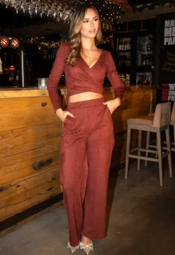 Rode Suede Pantalon met Stretch Taille