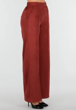 Rode Suede Pantalon met Stretch Taille