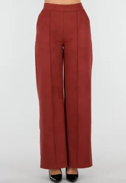 Rode Suede Pantalon met Stretch Taille