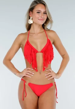 Rode Triangel Bikini Top met Franjes