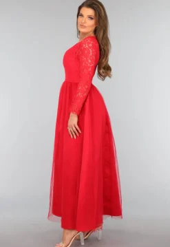 Rode Tule Jurk met Kanten Lijfje