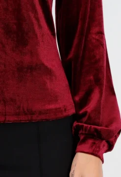 Rode Velours Top met V-Hals en Choker Detail