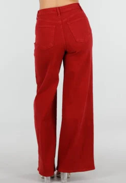 Rode Wide Leg Jeans met Hoge Taille en Lichte Stretch