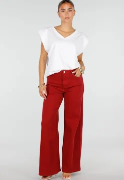 Rode Wide Leg Jeans met Hoge Taille en Lichte Stretch