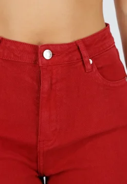 Rode Wide Leg Jeans met Hoge Taille en Lichte Stretch