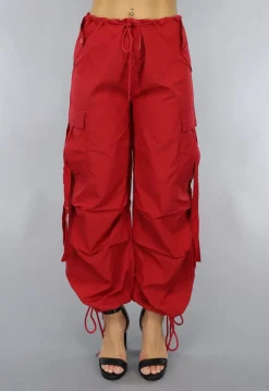 Rode Wijde Parachute Broek met Zakken