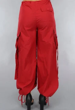 Rode Wijde Parachute Broek met Zakken