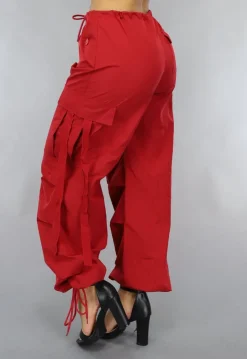 Rode Wijde Parachute Broek met Zakken