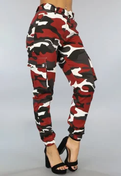 Roestbruine Cargo Broek met Camouflage Print