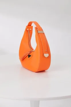 Ronde Oranje Lederlook Tas