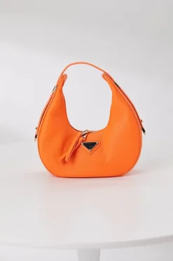 Ronde Oranje Lederlook Tas
