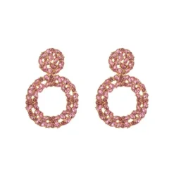 Ronde Roze Strass Statement Oorbellen