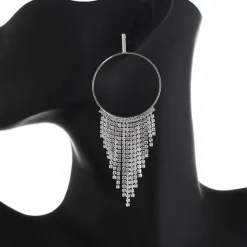 Ronde Zilveren Oorbellen met Strass Waterval