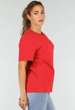 Rood Basic T-Shirt met Ronde Hals en Korte Mouwen
