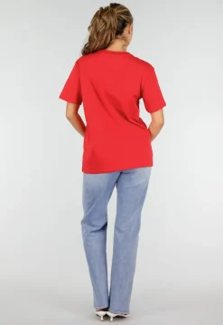 Rood Basic T-Shirt met Ronde Hals en Korte Mouwen