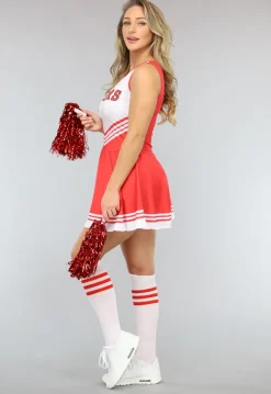 Rood Cheerleader Kostuum met Hoge Sokken
