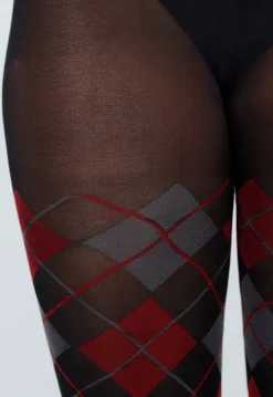 Rood Grijze Panty met Argyle Print