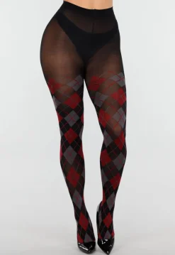 Rood Grijze Panty met Argyle Print