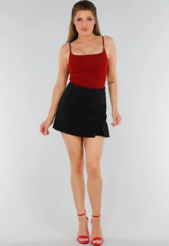 Rood Hemdtopje met Stretch, Cups en Vierkante Hals