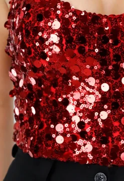 Rood Pailletten Halter Top met Open Rug