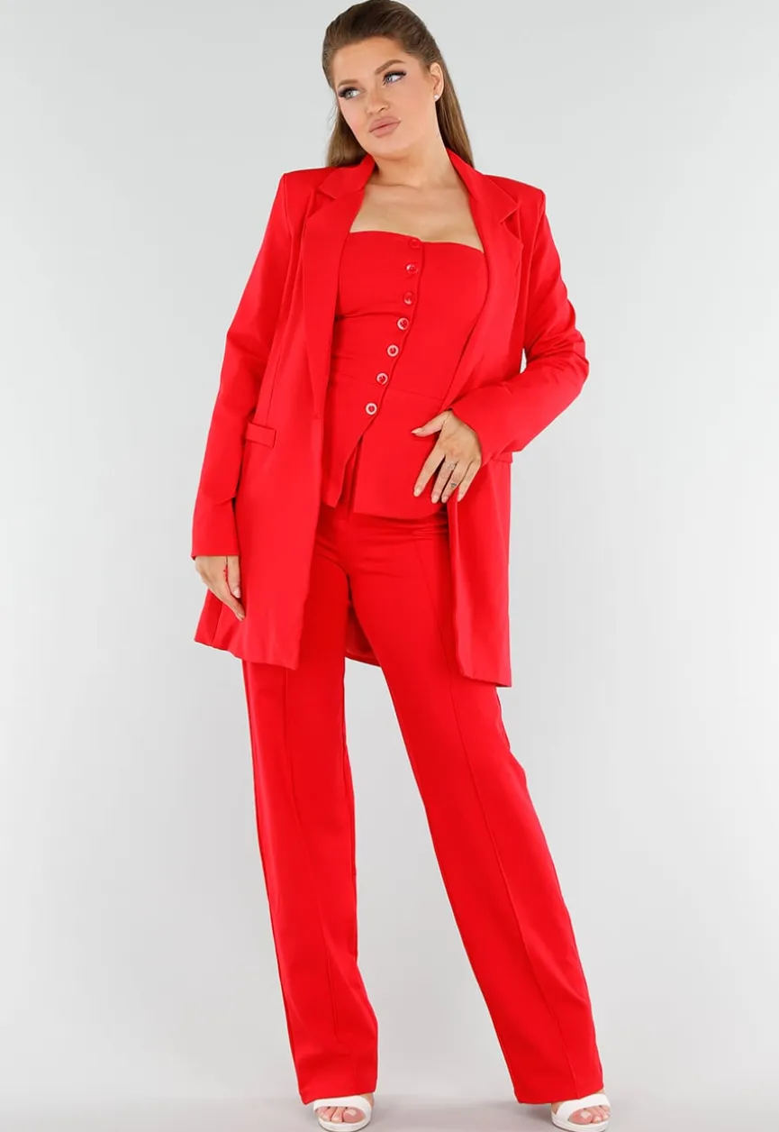 Rood Strapless Knoopdetail Korsettop met Plooi en Paspelzakken