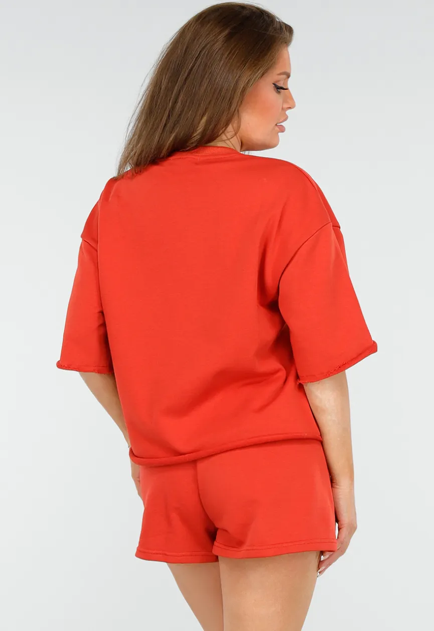 Rood Varsity Setje met T-Shirt en Korte Broek in Sportieve Stijl
