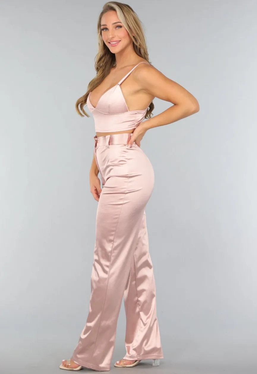 Rosé Satin Crop Top