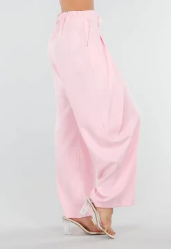 Roze Barrel Overslag Broek met Plooien en Stretchband
