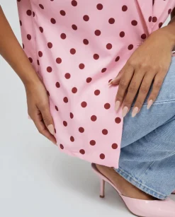 Roze Blazer Top met Stippenprint en Schoudervulling