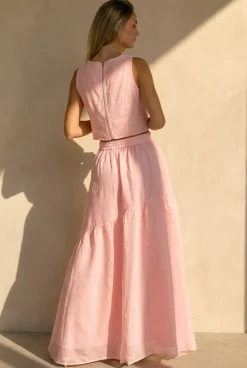 Roze Bloemen Crop Top met Mouwloos Model