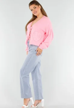 Roze Blouse met Hartzakken en Knooplint Detail