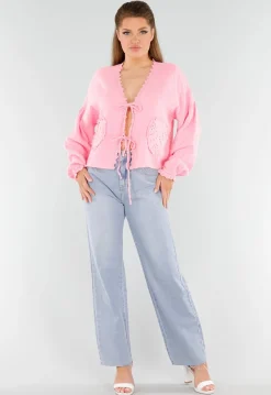 Roze Blouse met Hartzakken en Knooplint Detail
