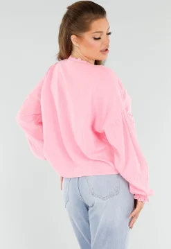 Roze Blouse met Hartzakken en Knooplint Detail