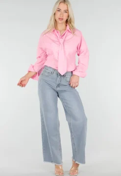 Roze Blouse met Lange Mouwen en Stropdasdetail