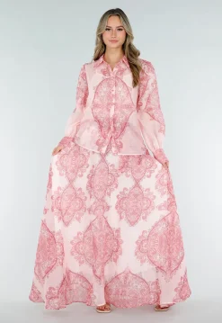 Roze Blouse met Paisley Print en Knopen