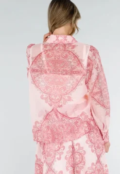 Roze Blouse met Paisley Print en Knopen