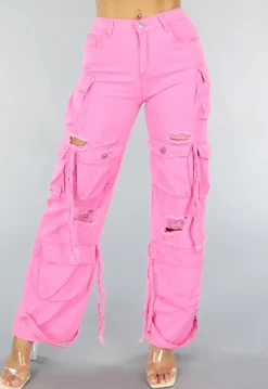 Roze Cargo Jeans met Gaten