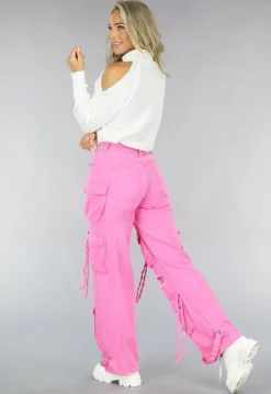 Roze Cargo Jeans met Gaten