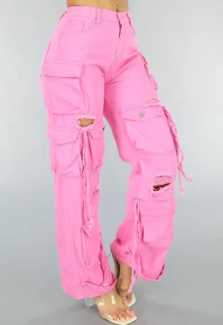 Roze Cargo Jeans met Gaten