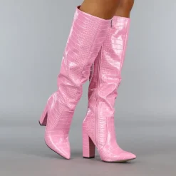 Roze Croco Laars met Spitse Neus