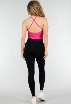 Roze Crop Top met Pads en Gekruiste Rug
